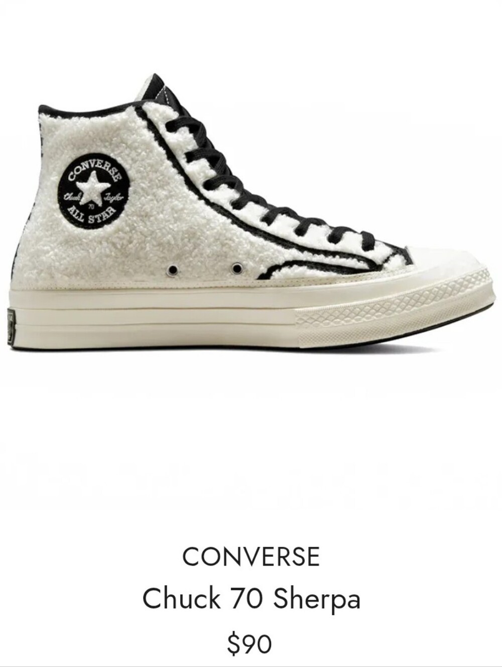 CONVERSE Hi top sherpa chuck black and white sneakers 70 varsity Egret